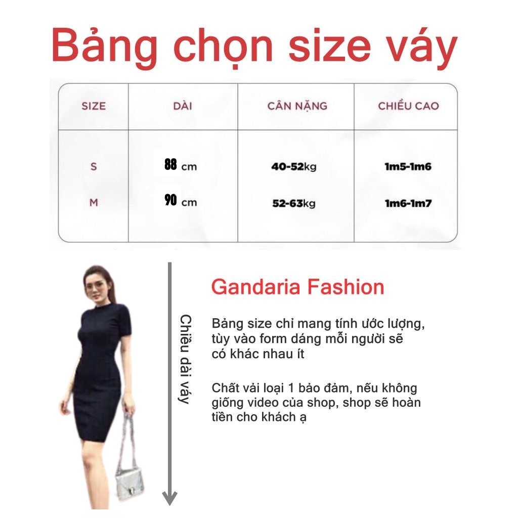 Váy body gân cổ tròn GANDARIA, đầm ôm body chất thun tăm dày dặn mặc thoải mái và tôn dáng size S M L