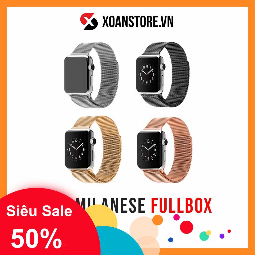 Dây Thép Milanese FULLBOX CAO CẤP cho Apple Watch Series 1 2 3 4 5 6 SE 38mm 40mm 42mm 44mm đủ màu đen, bạc, vàng