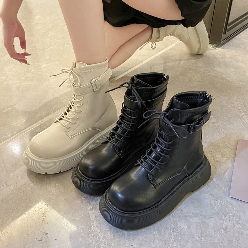 Giày Bốt Dây Buộc Đế Độn Khoá Kéo Sau Phong Cách | BigBuy360 - bigbuy360.vn