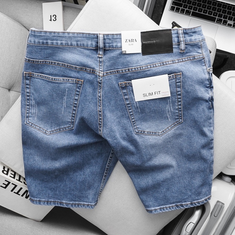 Quần short ngố nam denim chất jean cao cấp co giãn suông nhẹ hàng xuất dư