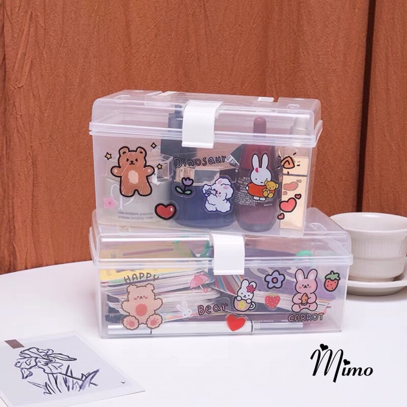 Hộp đựng đồ để bàn trong suốt đa năng có quai xách di động làm hộp đựng mỹ phẩm, văn phòng phẩm, đồ y tế