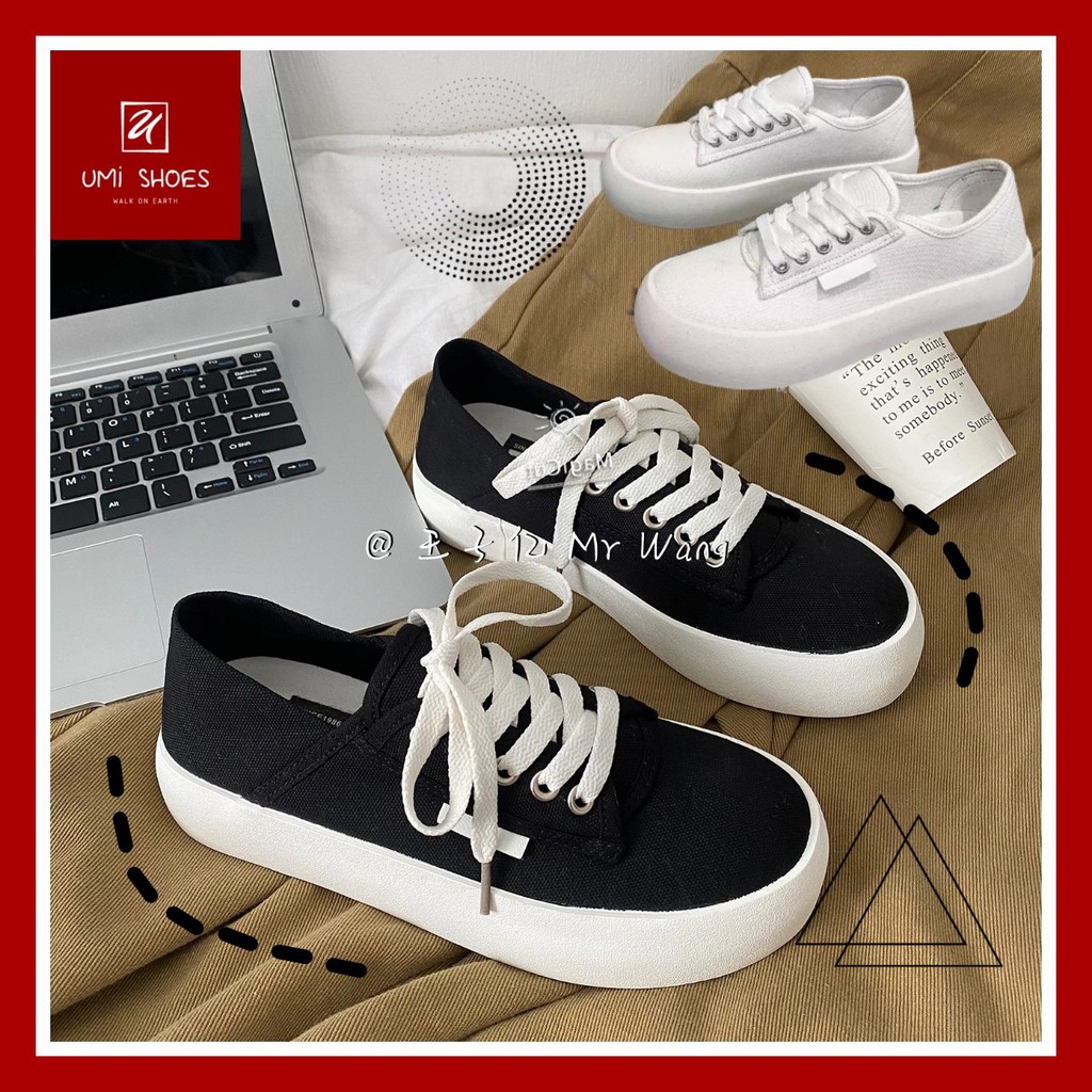 [ĐẾ CAO] Giày thể thao nữ đế bằng bánh mì basic độn đế vải canvas bata mới hot phong cách retro ulzzang đẹp cá tính đẹp