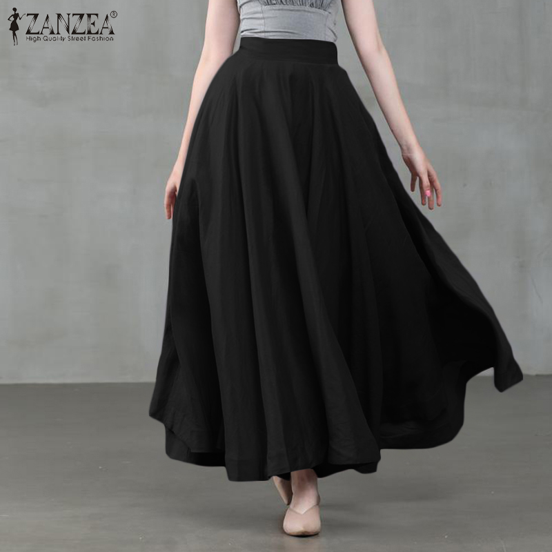 Chân Váy Dài ZANZEA Cho Nữ Màu Trơn Thời Trang Cổ Trang