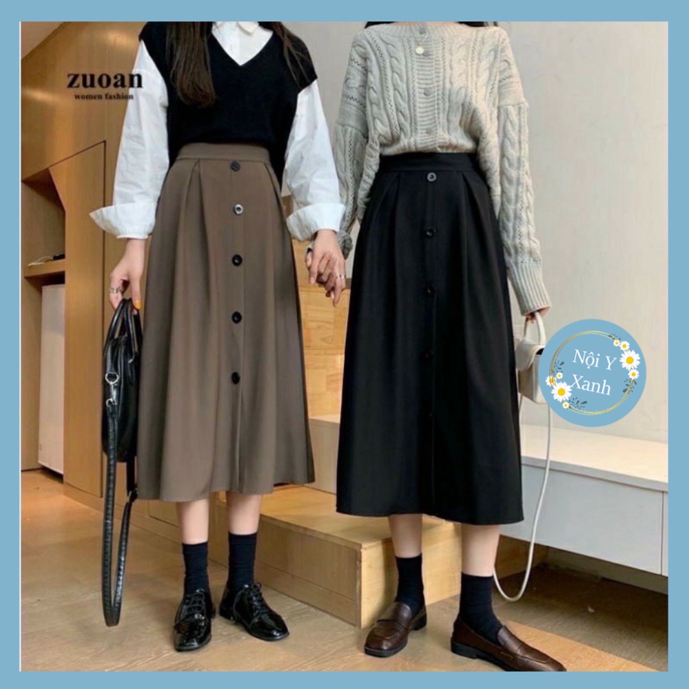 Chân váy công sở dáng dài 5 cúc hàng mới chất siêu mát, co dãn, mầu đen trắng
