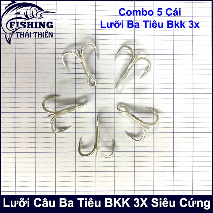 Combo 5 Lưỡi Câu Cá Ba Tiêu Bkk 3X 6063 Thép Trắng Siêu Cứng, Bén Dùng Gắn Mồi Câu Lure, Câu Đơn