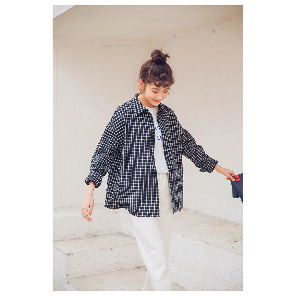 Áo sơ mi kẻ sọc tay dài Emilyshop ulzzang