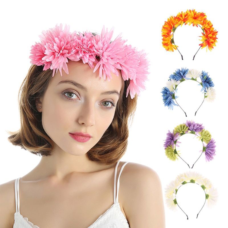 Băng Đô Hoa Cúc Giả Màu Tương Phản Phong Cách Bohemian Dành Cho Cô Dâu