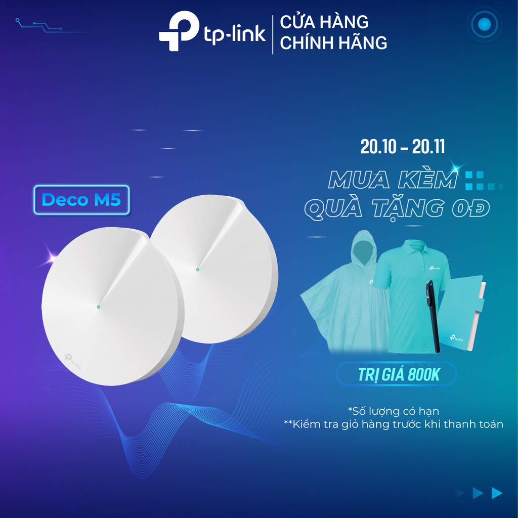 [Mã ELMALL150K giảm 5% đơn 500K] Hệ Thống Wifi Mesh TP-Link Deco M5 (2-pack) Chuẩn AC 1300Mbps Dành Cho Gia Đình