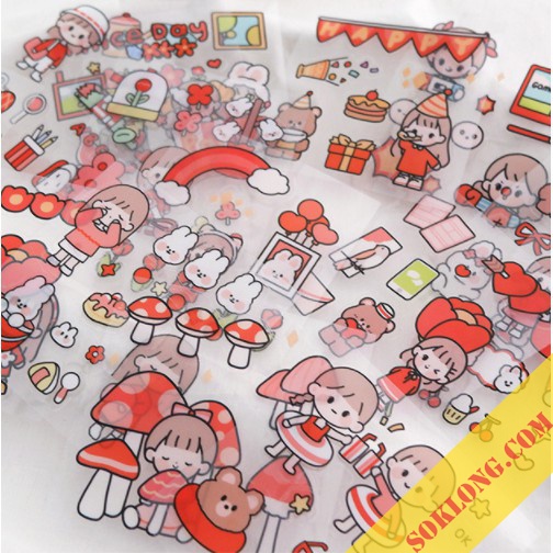 Set 20 tấm 100 miếng sticker nhãn dán dễ thương trang trí sổ tay, laptop, ốp điện thoại...