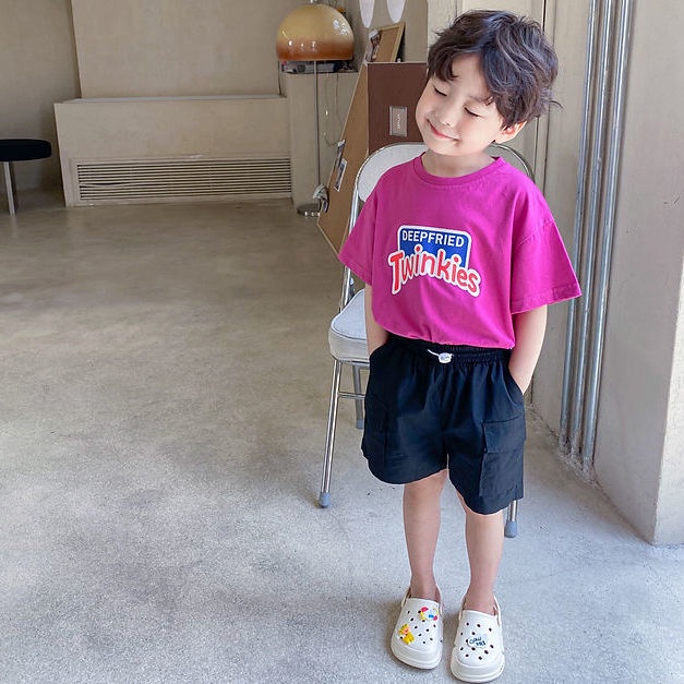 Áo Thun 100% Cotton Tay Ngắn In Chữ Phong Cách Hàn Quốc Dễ Phối Đồ Thời Trang Mùa Hè Cho Bé Trai