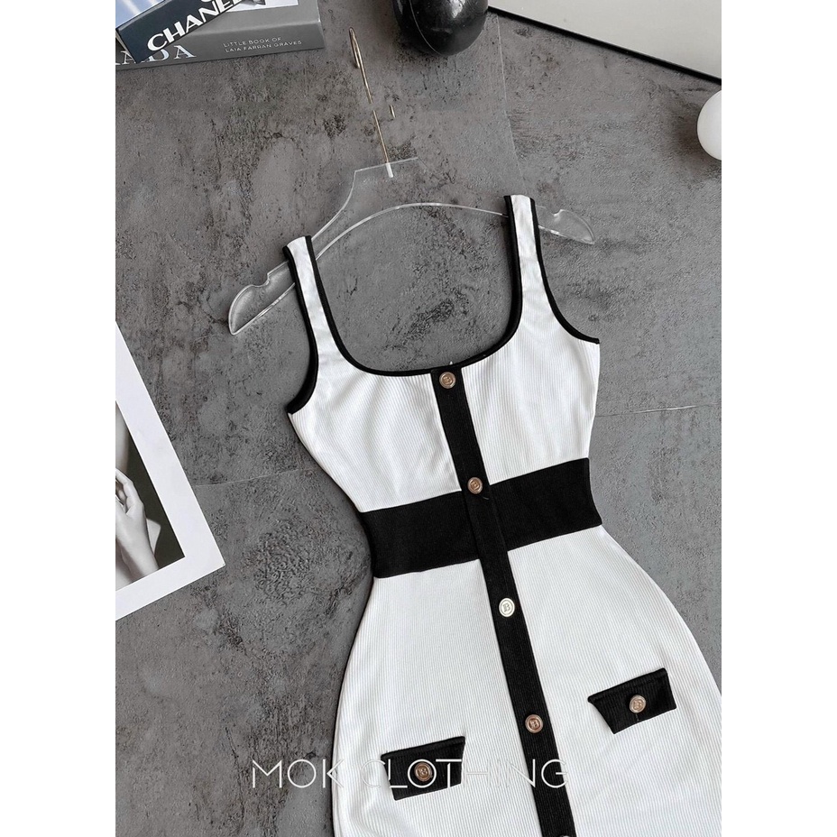 đầm gân body đính nút kiểu 2S