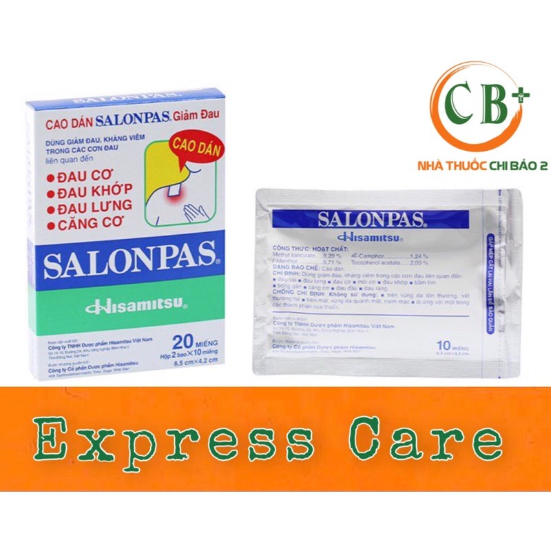 Cao dán Salonpas giảm đau hộp lớn 20 miếng.