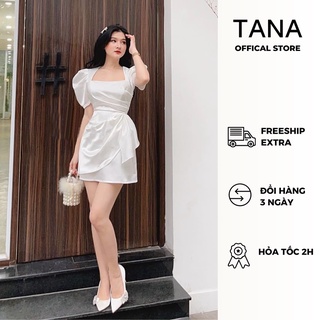 Đầm dự tiệc TANA D0420 đầm cổ vuông tay phồng nơ eo cách điệu dáng body mặc đi tiệc, đi chơi