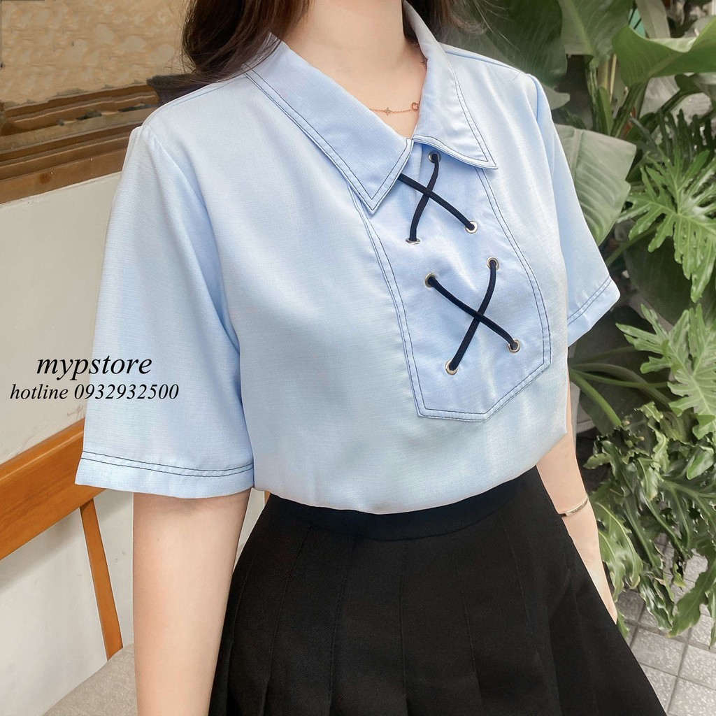 Áo bâu sơ mi đóng khoen đan dây mypstore | BigBuy360 - bigbuy360.vn