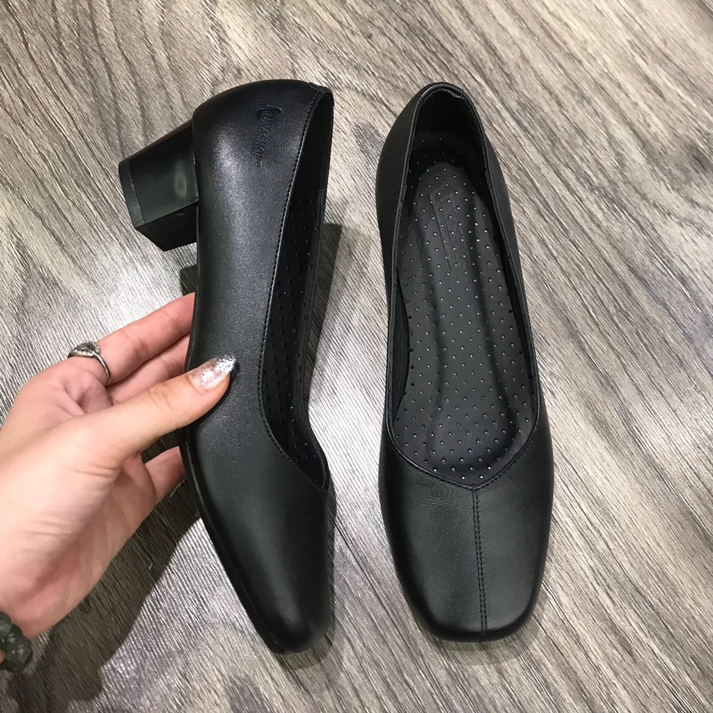 Giày mũi vuông cao gót nữ 5p Lunashoes 10185 giầy da bò thật cho mẹ bảo hành 24 tháng vnxk guốc búp bê mềm đi êm chân