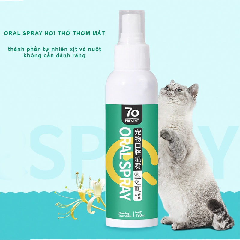 Xịt thơm miệng cho chó Hipipet Oral Spray chiết xuất thực vật hơi thở thơm tho sạch mảng bám răng miệng thú cưng- 120ml