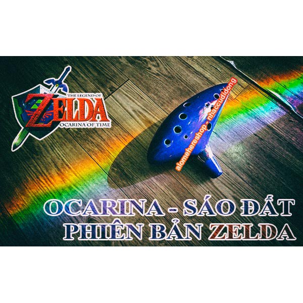 Sáo đất Ocarina 16 lỗ hai lỗ thổi phiên bản Zelda đầy đủ Xanh Dương