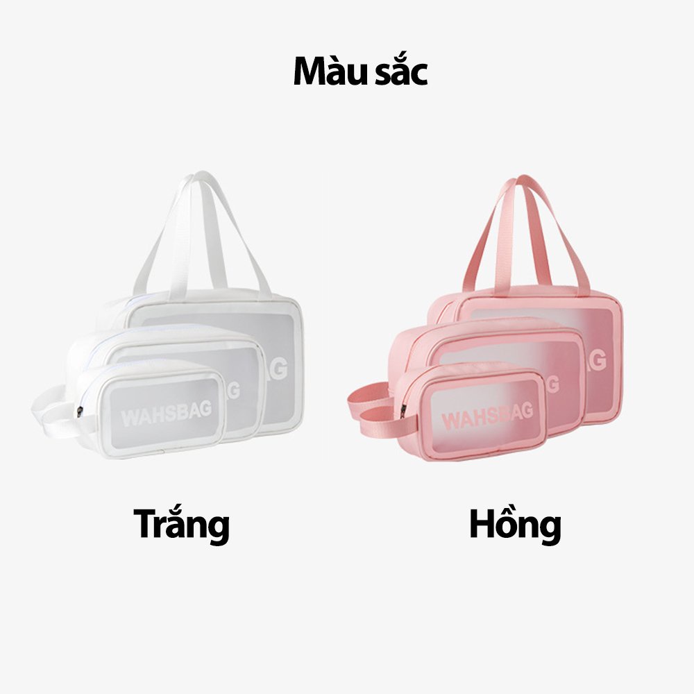 Túi đựng mỹ phẩm du lịch mini trong suốt WashBag Túi đựng đồ trang điểm makup chống nước (Combo 3 túi)