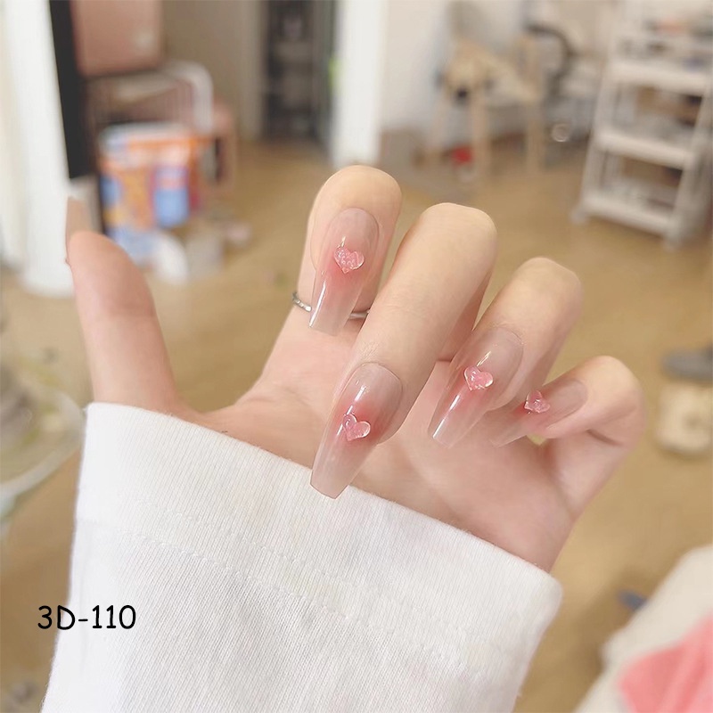 Set 24 Móng Tay Giả Dài Màu Vàng Kèm Keo Dán
