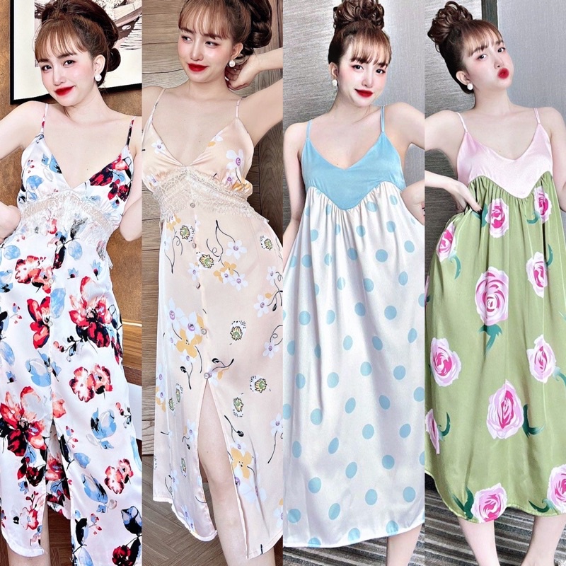 Đầm ngủ mặc nhà Lụa Latin phom rộng (bầu bì | sau sinh mặc thoải mái)