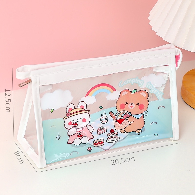 Túi Đựng Bút  Trong Suốt Có Khóa Kéo Cỡ Lớn Túi Đựng Mĩ Phẩm Đa Năng Họa Tiết Hoạt Hình Cute
