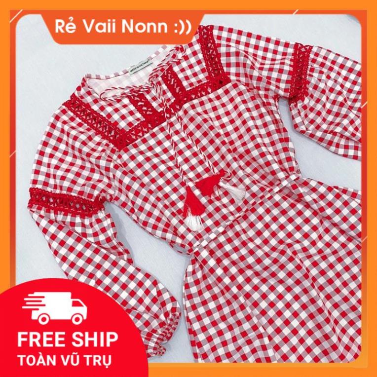 [HÀNG XỊN] Đầm caro viền ren đỏ (KÈM HÌNH THẬT)