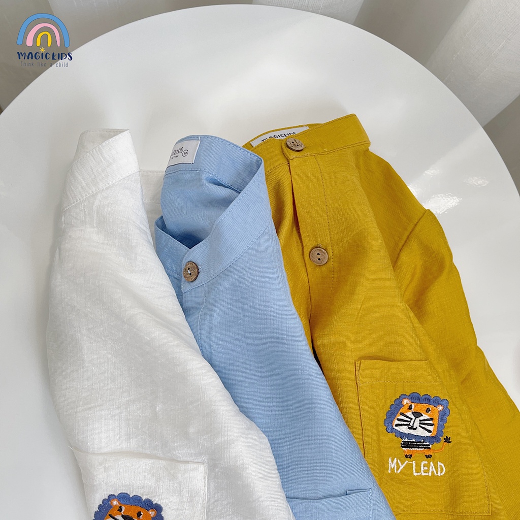 Áo sơ mi cho bé trai bé gái dài tay cổ tàu Magickids thêu hình dễ thương chất mềm mại thoáng mát Quần áo trẻ em AO22056