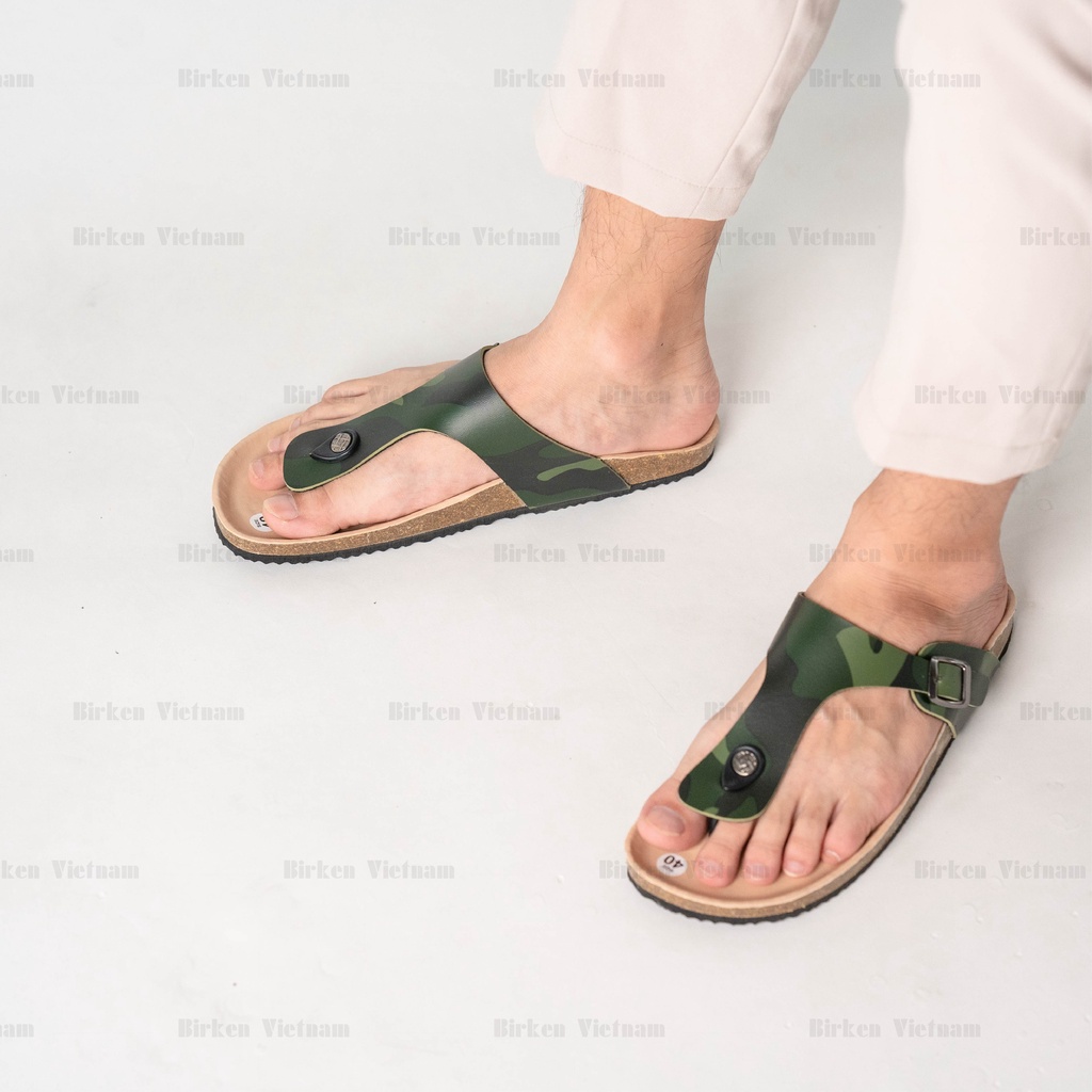 Mã R07 DÉP ĐẾ TRẤU Da PU Camo Rằn Ri Quai Tách Ngón Unisex Birken Vietnam Bioline