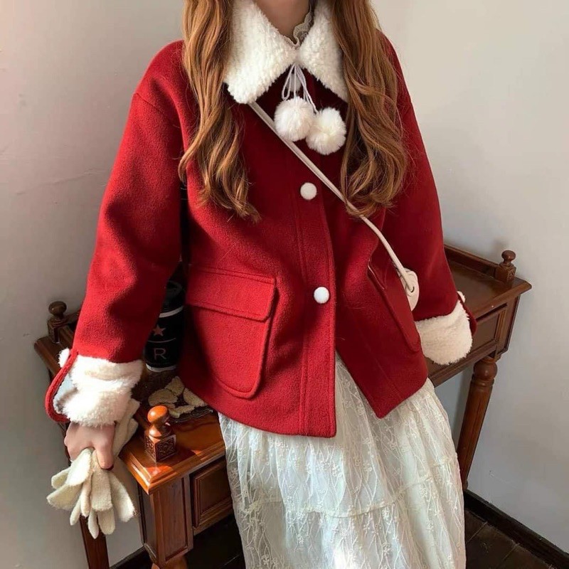 ÁO DẠ ĐỎ 2 LỚP CỔ LÔNG HOT