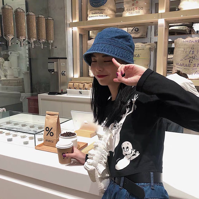 Mũ rộng vành vải denim thời trang Hàn Quốc cho nữ