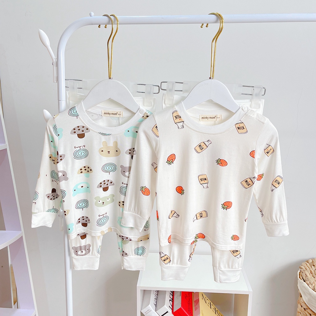 Bộ Quần Áo Trẻ Em Dài Tay Minky Mom Dâu Tây Cao Cấp Cho Bé Chất Thun Lạnh Mềm Mịn Siêu Ấm Mùa Thu Đông Size 6-19kg