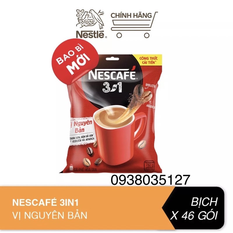 COMBO 2 BỊCH NESCAFE 3IN1 ĐẬM ĐÀ HÀI HOÀ 46 GÓI x 17 GR  - Date mới mẫu mới- hàng sẵn