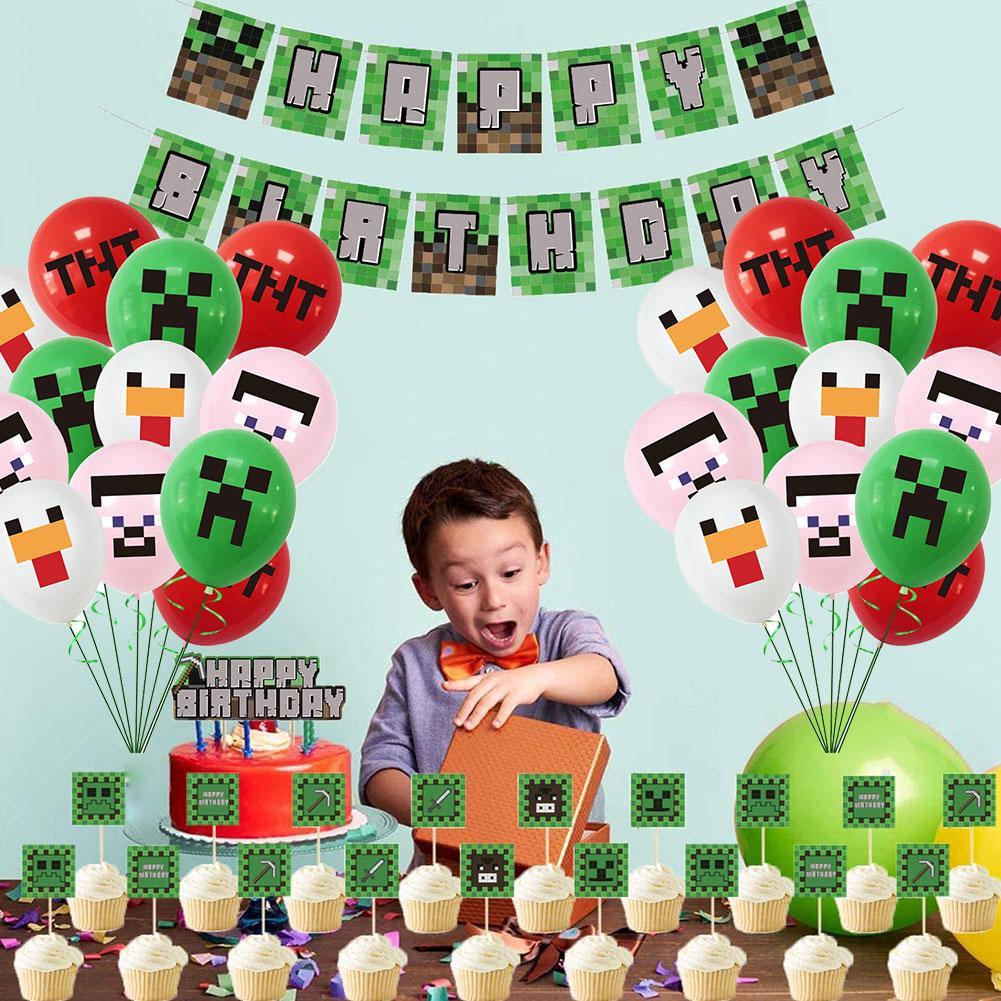 Set 12 / 16 Bong Bóng Cao Su Họa Tiết Trò Chơi Minecraft Trang Trí Tiệc Sinh Nhật