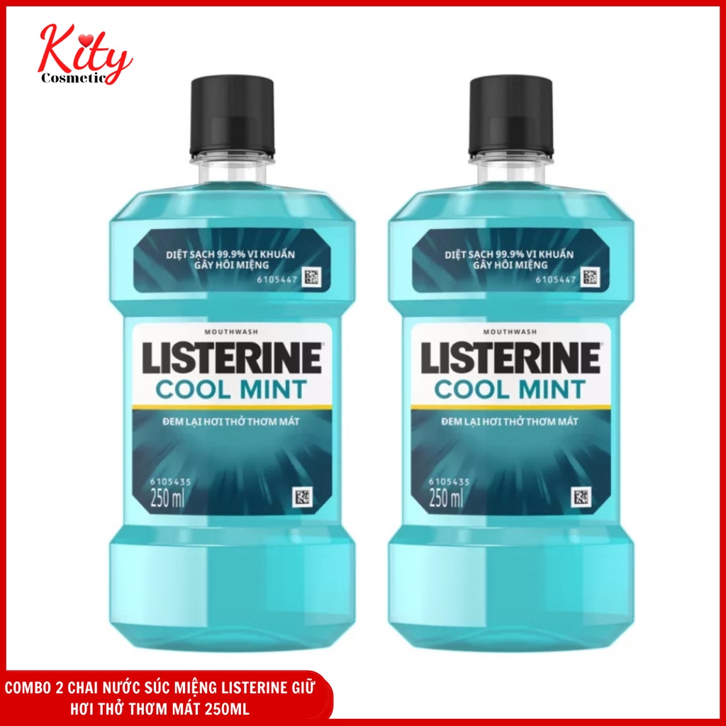 COMBO 2 CHAI Nước Súc Miệng Listerine Diệt Khuẩn, Giữ Hơi Thở Thơm Mát Listerine Coolmint 250ml