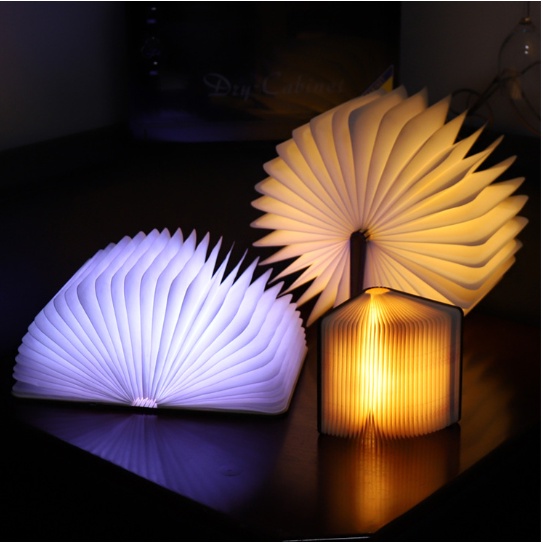 Đèn ngủ hình quyển/cuốn sách gỗ gập gọn 360 độ LED đèn bàn cảm ứng đổi màu sạc điện sáng tạo quà tặng dễ thương