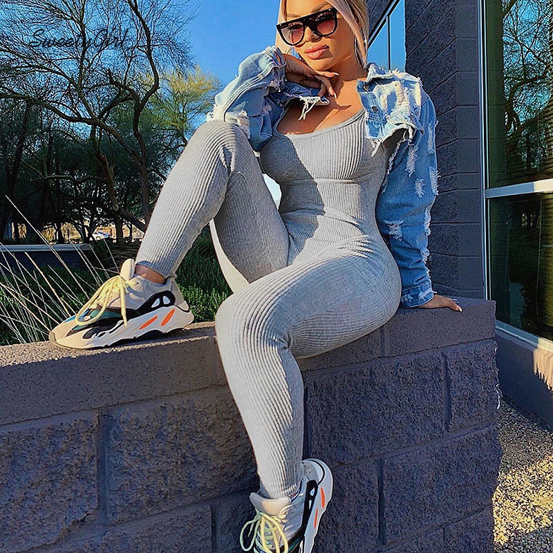 Áo liền quần Thể Thao Hai Dây Cổ Thấp Dáng Ôm Màu Trơn Co Giãn Quyến Rũ Cho Nữ