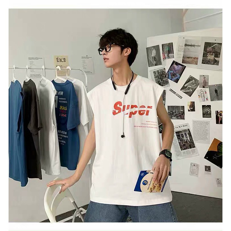 Áo thun ba lỗ unisex form rộng Trơn SUPER nam nữ ulzzang