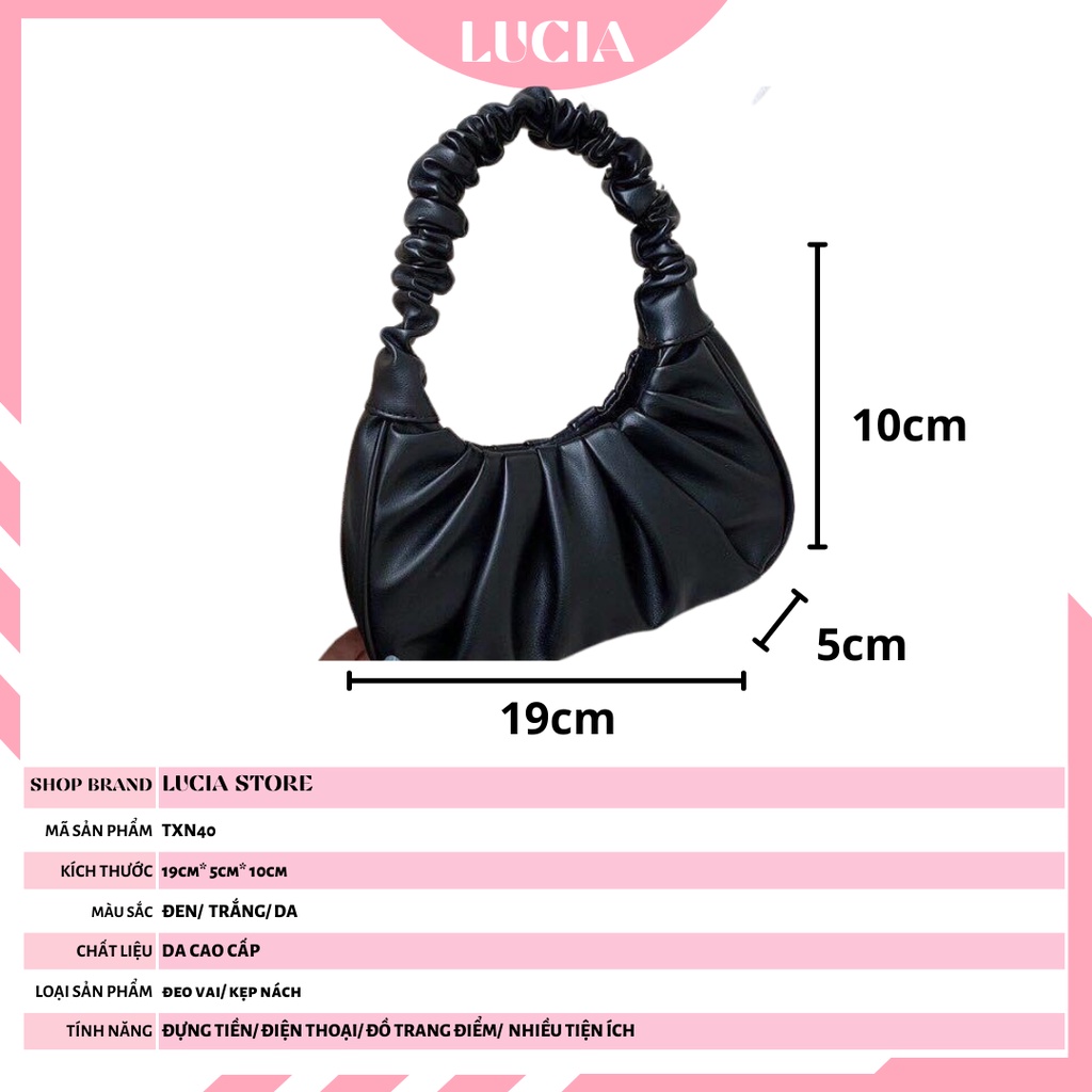 Túi xách nữ kẹp nách da mềm xếp ly quai nhún thời trang cao cấp LUCIA STORE TXN40