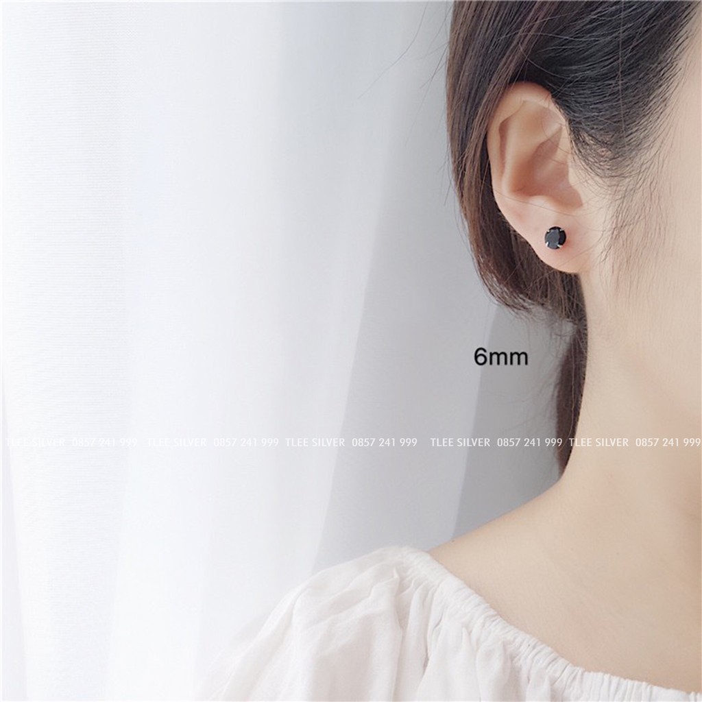 Khuyên tai bạc nữ TLEE nụ đá đen sáng lấp lánh TleeJewelry B0329