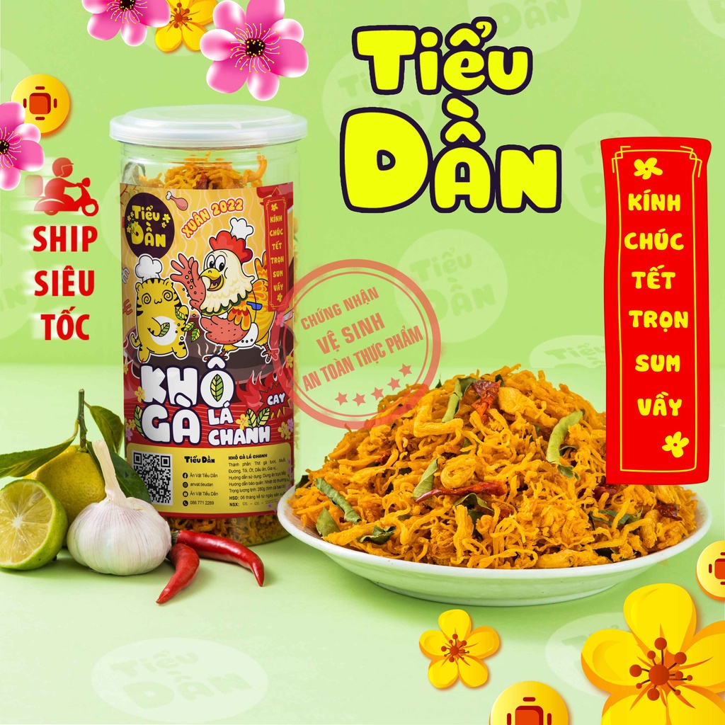 Khô gà lá chanh xé cay hũ lớn 280g Tiểu Dần đồ ăn vặt