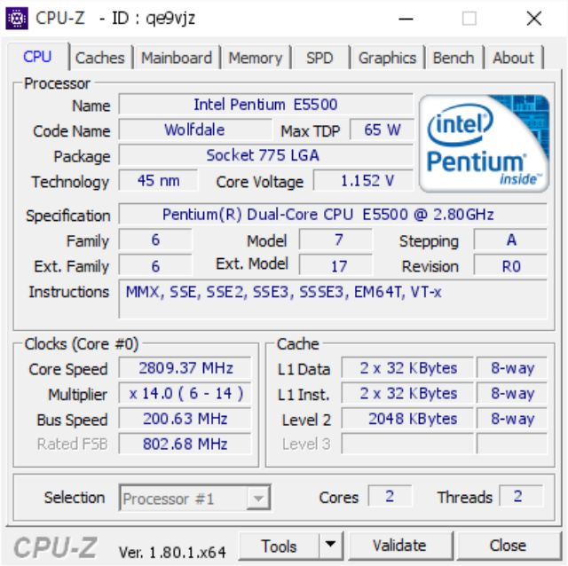 Cpu Intel Pentinum E5500 socket 775 cho main g31,41...tặng kèm keo tản nhiệt cpu