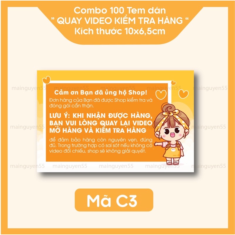 Combo 100 tem dán “ QUAY VIDEO KIỂM TRA HÀNG “