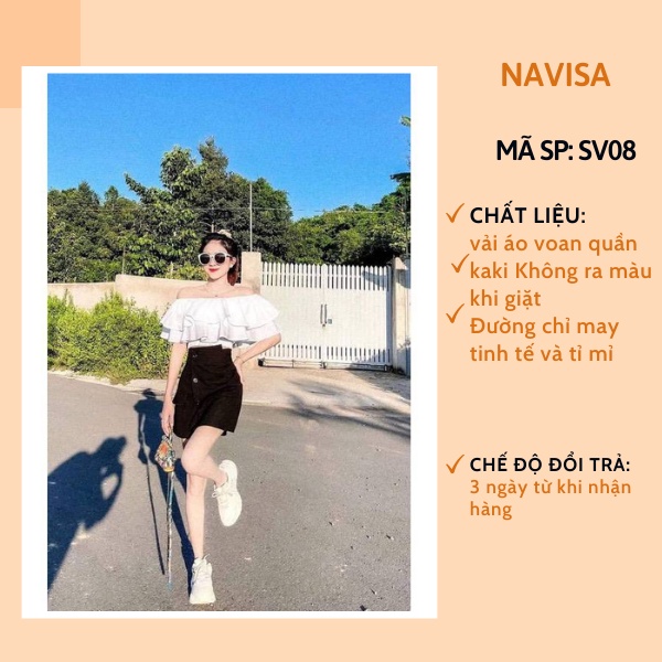 Chân váy chữ a kèm áo voan trễ vai công sở bigsize NAVISA SV03