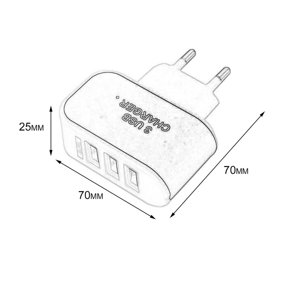 Cốc sạc 3 cổng USB trơn màu gắn tường chuẩn EU dành cho đi du lịch