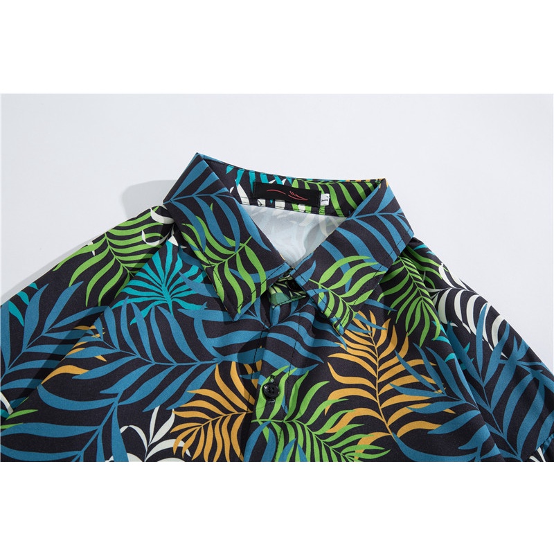 Áo Sơ Mi Ngắn Tay In Họa Tiết Lá Cây Phong Cách Hàn Quốc Mới Cho Nam