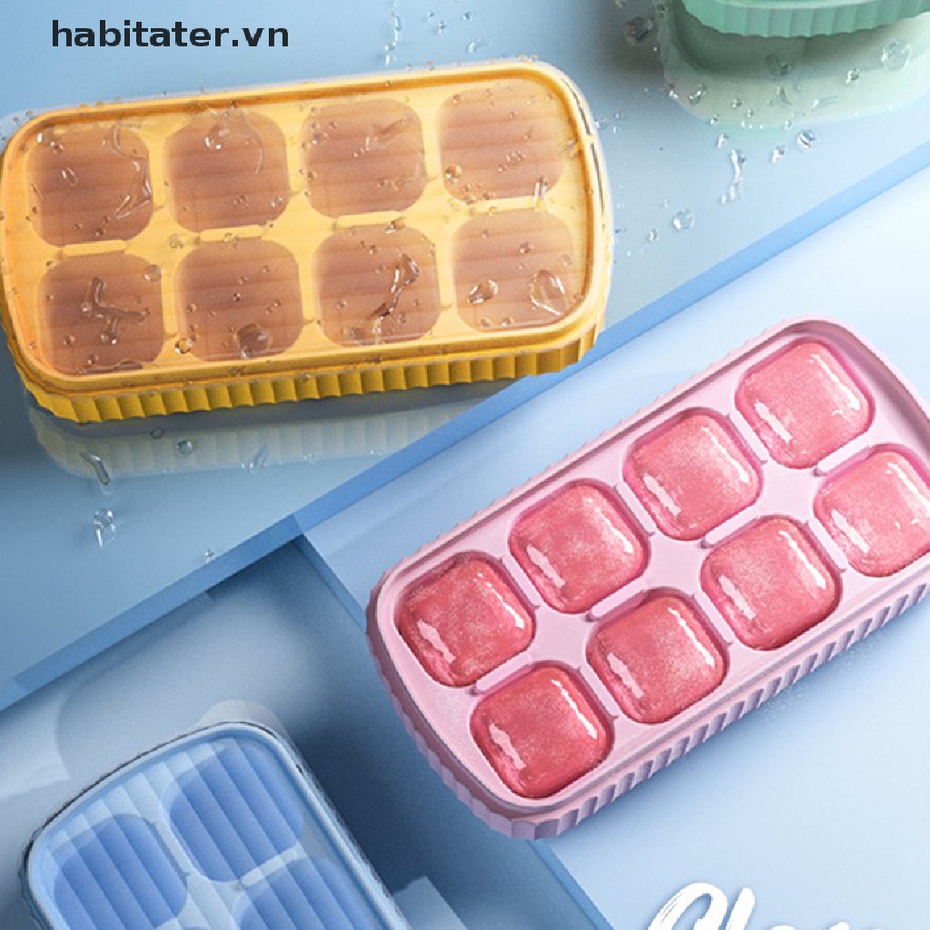 Khuôn Silicon Làm Đá 8 Ngăn Có Nắp Đậy Tiện Dụng