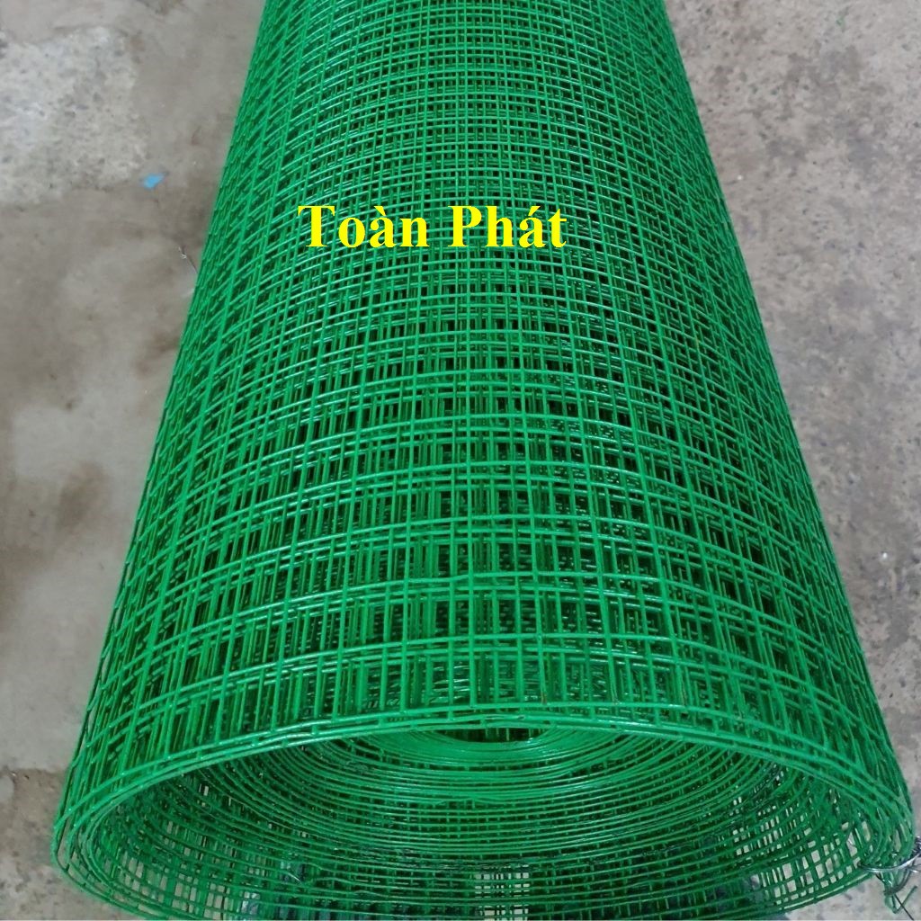 ( Khổ cao 1m) Cuộn lưới sắt bọc nhựa mắt lưới màu xanh, ô vuông rộng 1.2cm, 2cm