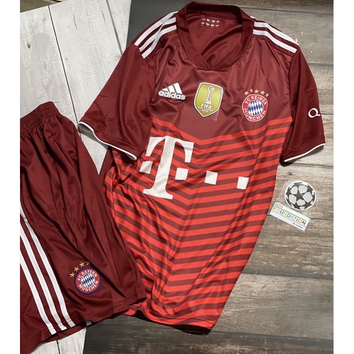 Set Bộ quần áo bóng đá vải thun thái clb bayern munchen sân nhà màu đỏ 2021 2022