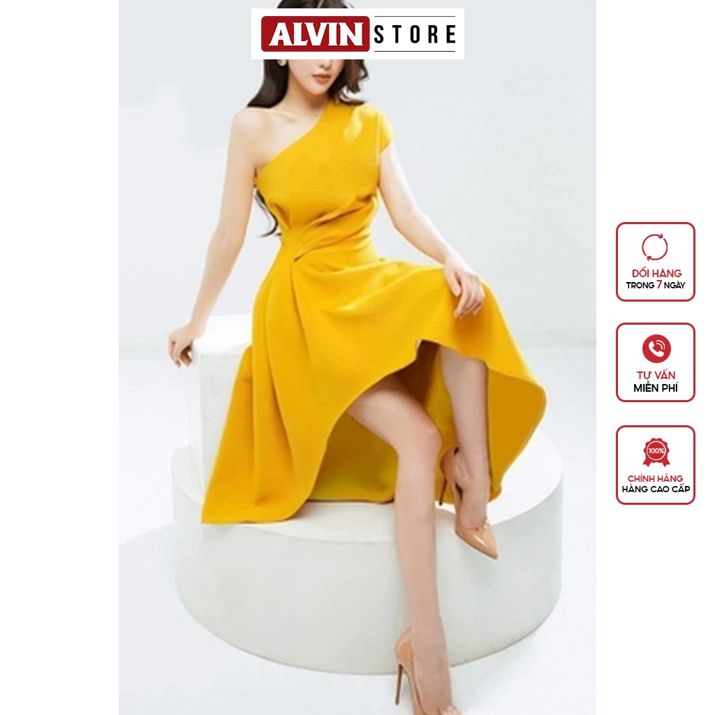 Đầm Xòe Kiểu Lệch Vai Xếp Ly Eo Alvin Store 1567