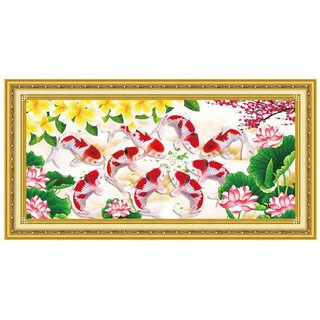 Tranh thêu chữ thập Cửu ngư quần hội < YA1118 > chưa thêu